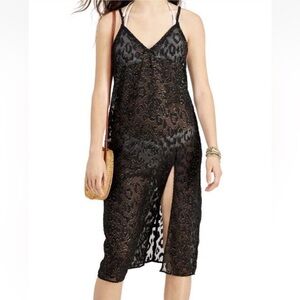 Miken Lurex Animal-Print MIDI Cover-up Dress‎ Black Juniors Large NWT
